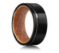 JEWPER Tungsten Rings for Men Womens 8mm Black Silver Fashion Promise Wedding Band Carbide Inner Hole Inlaid Whiskey Barrel Wood Chamfer Frosted Matte Finish Edge Comfort Fit size 7-12, 6 UK, Tungsten