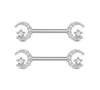 Jewseen 14G Dainty Moon&Star Nipple Rings Surgical Steel Nipple Piercing Jewelry Clear Cubic Zirconia Nipple Barbell Straight Barbell Body Piercing Jewelry for Women
