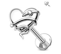 Jewseen 16g Internally Threaded Flat Back Earrings Surgical Steel Heart Moon Snake Cartilage Stud Lip Piercing Jewelry Nose Stud Conch Helix Tragus Earrings for Women Men, 1.2*8, Stainless Steel, no