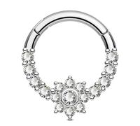 Jewseen 16g Septum Rings 316L Surgical Steel Daith Earrings Helix Tragus Piercing Jewelry Floral Septum Jewelry Cartilage Hoop Earrings for Women, Stainless Steel, cubic zirconia