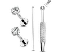 Jewseen 2PCS 20G/18G/16G Titanium Flat Back Earrings Cartilage Earring for Women 16G Cartilage Piercing Jewelry Internally Thread Medusa Labret Stud Surgical Steel Helix Tragus Conch Earring