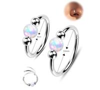 Jewseen 2PCS 316L Surgical Steel Nose Rings Hoop 18g 20g Opal Nose Rings for Women Septum Rings 8mm/10mm Nose Piercing Jewelry Cartilage Earring, 20G, Stainless Steel, no gemstone