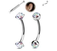 Jewseen 2PCS Rook Piercing Barbell Internally Thread Rook Earring Surgical Steel Eyebrow Piercing Jewelry Cubic Zirconia Curved Barbell 16G Vertical Labret Lip Bars 6MM