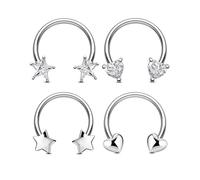 Jewseen 4Pcs Septum Rings 16g Septum Jewelry Star Heart Nose Rings Hoops 316L Surgical Steel Daith Helix Tragus Piercing Jewelry for Women