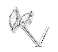 Jewseen 925 Sterling Silver Nose Ring L Shape Nose Stud 20g Nose Bone Clear Cubic Zirconia Nose Piercing Jewelry Exquisite Leaf Nose Piercing for Men and Women, 0.8*7mm, Titanium, Cubic Zirconia