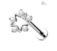 Jewseen F136 Titanium Flat Back Earrings 16g Internally Threaded Helix Earrings Moon Star Tragus Conch Helix Piercing Jewelry for Women Nose Lip Stud, Titanium, Cubic Zirconia