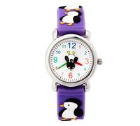 Jewtme Cute Toddler Children Kids Watches Ages 3-7 Analog Time Teacher 3D Silicone Band Cartoon Watch for Little Girls Boys (Penguin Purple)