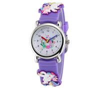 Jewtme Cute Toddler Children Kids Watches Ages 3-8 Analog Time Teacher 3D Silicone Band Cartoon Watch for Little Girls Boys-Butterfly White