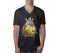 JEWUNO957 Studio Ghibli Men's Short Sleeve V Neck T Shirt High Grade Cotton Short Sleeve V Neck T Shirt (3X-Large)