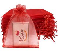 Jexila 100 Red Organza Gift Bags 4x6 Inch Small Mesh Drawstring Gift Bags Christmas Birthday Party Jewelry Candy Candles Pouch