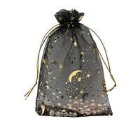 Jexila 100PCS Black Organza Bags 4X6 with Drawstring Jewelry Bags Small Moon Star Mesh Bags for Wedding Party Favor Candy Bags