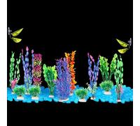 Jexine 117 Pcs Fish Tank Accessories Decorations Set 100 Pcs Glow Blue Betta Fish Rocks Stones 15 Pcs Artificial Plastic Fake Aquarium Plants 2 Pcs Hammock Plant Leaf Pad for Aquarium Bowl Decor