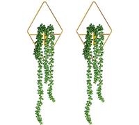 Jexine 2 Pcs Boho Wall Decor Gold Wall Art Hanging Planters with Artificial Plants Wall Mounted Metal Wall Decor Home Decor Display Wall Art Bedroom Bathroom Living Room(Succulent Plants)