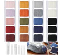 Jexine 20 Pcs Darning Thread 50% Wool 50% Acrylic Yarn 1200m Darning Kit with 24 Pcs Large Eye Sewing Needles for Clothes Socks Plush Toy Adults DIY Home Sewing Care, 60 Meters Per Yarn(Multicolor)