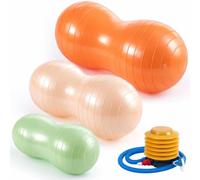 Jexine 3-Piece Anti-Burst Peanut Shape Ball Set - Exercise Yoga Balance Stability Ball for Kid Therapy, Pregnancy, and Home Gym, Includes 1 Pump, 3 Size Options(Boho Color)