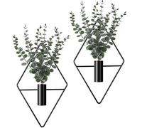 Jexine 4 Pcs Hanging Planters with Artificial Eucalyptus Metal Hanging Vase Indoor Plants Holder Modern Geometric Boho Bathroom Wall Decor for Living Room Home Office(Black)