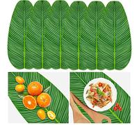 Jexine 8 Pcs Banana Leaves for Cooking 22 in Tropical Artificial Faux Tropical Leaves Hawaiian Luau Banana Leaf Plates Pisang Foliage for Party Table Decoration