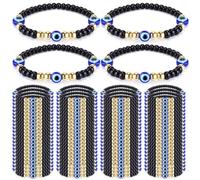 Jexine 96 Evil Eye Bracelets Bulk Virgin Mary San Judas Mexican Bracelet Luck Braided Rope Beads Anklets Gift for Women Men, approx. 7.5-9.5 inches, beads and elastic rope, beads and elastic rope