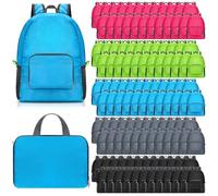 Jexine Backpack Bulk 17 Inch Foldable Backpack 5 Assorted Colors Lightweight Back Pack for Outdoor Travel Zippered Book Bags, Red, Blue, Green, Black, Gray, 17 Inch, Classic