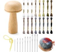 Jexine Darning Mushroom for Socks Wooden Darning Supplies Kit with Large Eye Needles Sewing Threads for Socks Clothes Adults Darner DIY Handicraft Home Sewing Care(Regular Color)