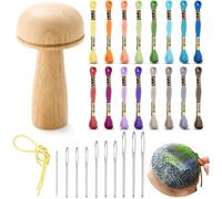 Jexine Darning Mushroom for Socks Wooden Darning Supplies with Large Eye Needles Sewing Threads for Socks Clothes Adults Darner DIY Craft Home Sewing Care (Multiple Color)