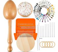 Jexine Mini Darning Egg for Socks 14 Hooks Small Speedweve Style Weaving Darning Loom with 9 Pcs Large Eye Needles 50 Colors Thread for Handcraft DIY Weaving Repair Tool(Bright Color)