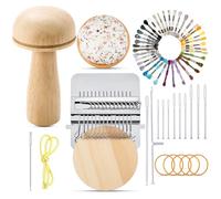 Jexine Mini Darning Mushroom for Socks, 14 Hooks, Speedweve Style Small Loom with 9 Large Eye Needles 50 Colors Yarn for DIY Craft Repair