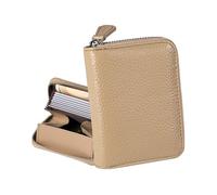 Jexmigo RFID Purses for Women - Genuine Credit Card Holder RFID Blocking, 12 Card Slots, Large Anti-Leak Coin Purse, Compact Ladies Leather Purse with YKK Zip, Card Wallet,for Mother Gift（Kaki）