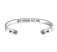 JEYANG Inspirational Bracelets Jewelry for Women Stainless Steel Engraved Bangle Letter 'You Fucking Got This' Bracelets Cuff Bangle Jewelry Gifts,Silver