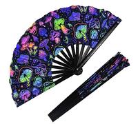 Jeyeou Rave Folding Fan, Large Rave Clack Folding Hand Fan UV Glow Popping Handheld Foldable Silk Fan for Music Party Drag Queene Dance Performance Decoration Gift