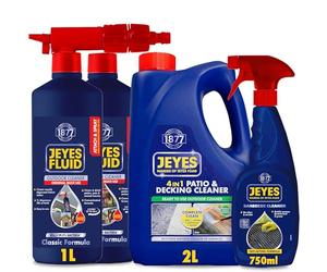 Jeyes Garden Essentials Bundle - Patio & Decking Cleaner 2L, BBQ Cleaner 750ml, Jeyes Fluid Attach & Spray 2 x 1L - Complete Outdoor Cleaning Kit for Patios, Decking, BBQs & More