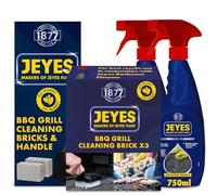 Jeyes Premium BBQ Cleaning Kit - 2x BBQ Cleaner Sprays, Grill Brick & Handle, Plus 3x Brick Refills - Complete Barbecue Oven Cleaner Kit for Outdoor Grills - Cuts Through Grease & Burnt-On Food Fast