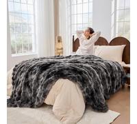 Jeyfull Fluffy Blanket - Soft Luxury Faux Rabbit Fur Throw - Cozy Fuzzy Plush Bubble Blanket, Warm & Decorative - Queen Size 90''x90'', Tie-Dyed Dark Grey