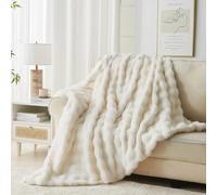 Jeyfull Fluffy Luxury Faux Rabbit Fur Throw Blanket - Cozy Fuzzy Plush - Thick Warm Decorative - Queen Size 90''x90'', Cream White