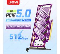 JEYI PCIe 5.0 X16 Quad M.2 Expansion Card - 4-Bay NVMe RAID 0/1/5/JBOD | 512Gb/s Speed | 8TB per SSD | PCIe 4.0/3.0 Compatible Set 1