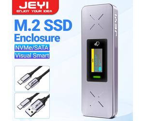 JEYI Visual Smart M.2 NVMe / SATA SSD Enclosure, USB 3.2 Gen 2 10Gbps, External M2 Adapter Case Support M-Key B+M Key UASP Trim i9x