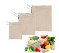 JEYILKIT Reusable Cotton Mesh Produce Bags - Eco-Friendly, Washable Grocery Bags for Fruits & Vegetables, Zero Waste, Biodegradable, Durable & Lightweight with Drawstring (Set of 6, Various Sizes)