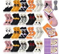Jeyiour 30 Pairs Fuzzy Socks Set Soft Sock with Gift Tags Stocking Fluffy Cozy Slipper Stocking Warm Winter Gift for Women, Black, Orange, Purple, White, One Size