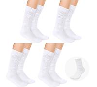 Jeyiour 4 Pack Irish Dance Championship Length Poodle Socks Slouch Dance Socks to Prevent Slipping Slouch Socks Girls Women, White, One size