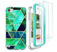 Jeylly for iPod Touch 5/6/7 Case with [2 Pack] Screen Protector, Slim Hybrid Soft TPU Bumper Hard PC Anti Scratch Shockproof Protective Phone Case for iPod Touch 5th/6th/7th Generation - Jade Green