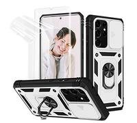 Jeylly for Samsung Galaxy S21 Ultra Case [Not for S21/S21 Plus], with Slide Camera Cover, Heavy Duty Shockproof Protective Case with Magnetic Kickstand Card Holder for Galaxy S21 Ultra 5G, White