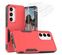 Jeylly for Samsung Galaxy S24 Case with 2 x Screen Protector, Heavy Duty Shockproof Hybrid Slim Silicone TPU with Matte Hard Back Drop Proof Durable Phone Cover Case for Galaxy S24, Red