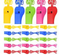 JEYORZY 20 Pcs Whistles, Clear Plastic Whistles with Polyester Lanyard, Colourful Whistle for Children Whistle Referee Trainers for Sports Training Dogs Sporting Whistle