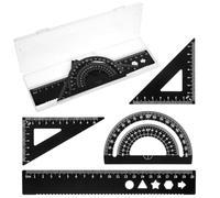 JEYORZY 4 Pcs Geometric Tools Kit Metal Ruler Aluminum Ruler Math Geometry Set, Ruler Set, Metal Ruler, for Drawing and Measuring Students Teachers Architects, Black