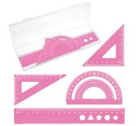JEYORZY 4 Pcs Geometric Tools Kit Metal Ruler Aluminum Ruler Math Geometry Set, Ruler Set, Metal Ruler, for Drawing and Measuring Students Teachers Architects, Pink