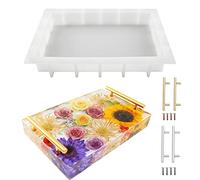 JEYUQAXY Large Silicone Tray Molds for Resin, 13.5"X9.5" Deep Rectangle Epoxy Tray Molds with 4pcs Gold & Silver Handles, Resin Table Mold for River Board Table DIY Art Home Decoration