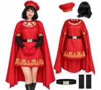 Jeyytyy 7Pcs Red Lord Costume Women with Accessories Halloween Fancy Dress