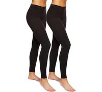 Jezebel Women's Leggings Wide Waistband Suede Light Weight Super Soft Mid Rise Silhouette 2 Pack UK Size L Black Multipack