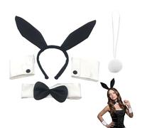 Jezioro Bunny Costume Adult,Bunny Ears And Tail As Well Bow Collar And Cuffs,Women Halloween Accessories Set,Adorable Fancy Girl Bunnie Costumes,Cosplay Outfit,Rabbit Maids Dress,Womens Accessory