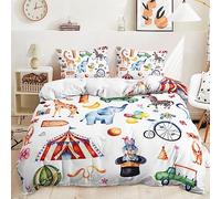 JEZIVLO Cartoon Circus Animals Bedding Duvet Cover Set Giarffe Elephant Zebra And Magic Hat Rabbit Printed Comforter Cover For Kids Boys Girls Quilt Cover With 1 Pillow Case Single Size